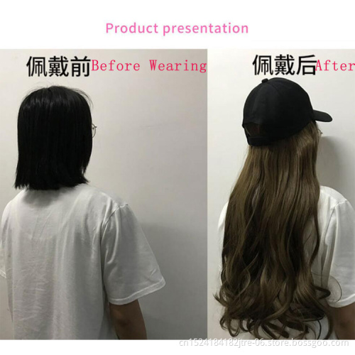 Synthetic Long Ocean Wave Hair Extension with Hat Synthetic Hair With Attached BaseballCap Wavy Hair Extensions for Women